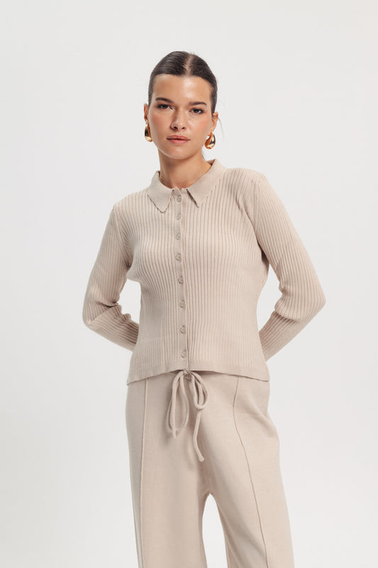 Rib Knit Sweater - Beige