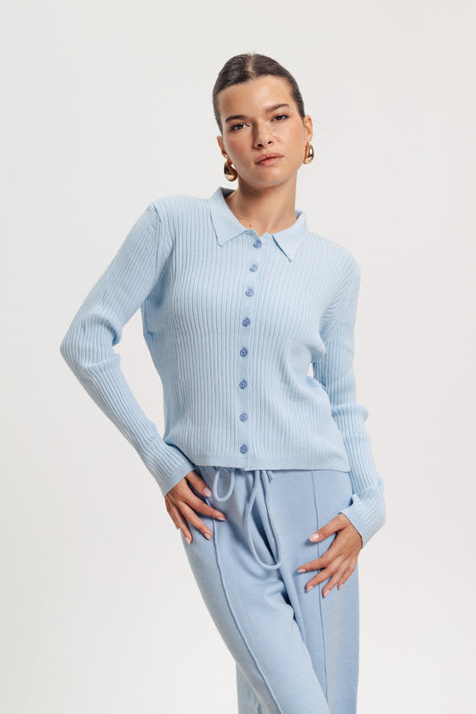 Rib Knit Sweater - Blue