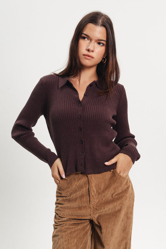 Rib Knit Sweater - Brown