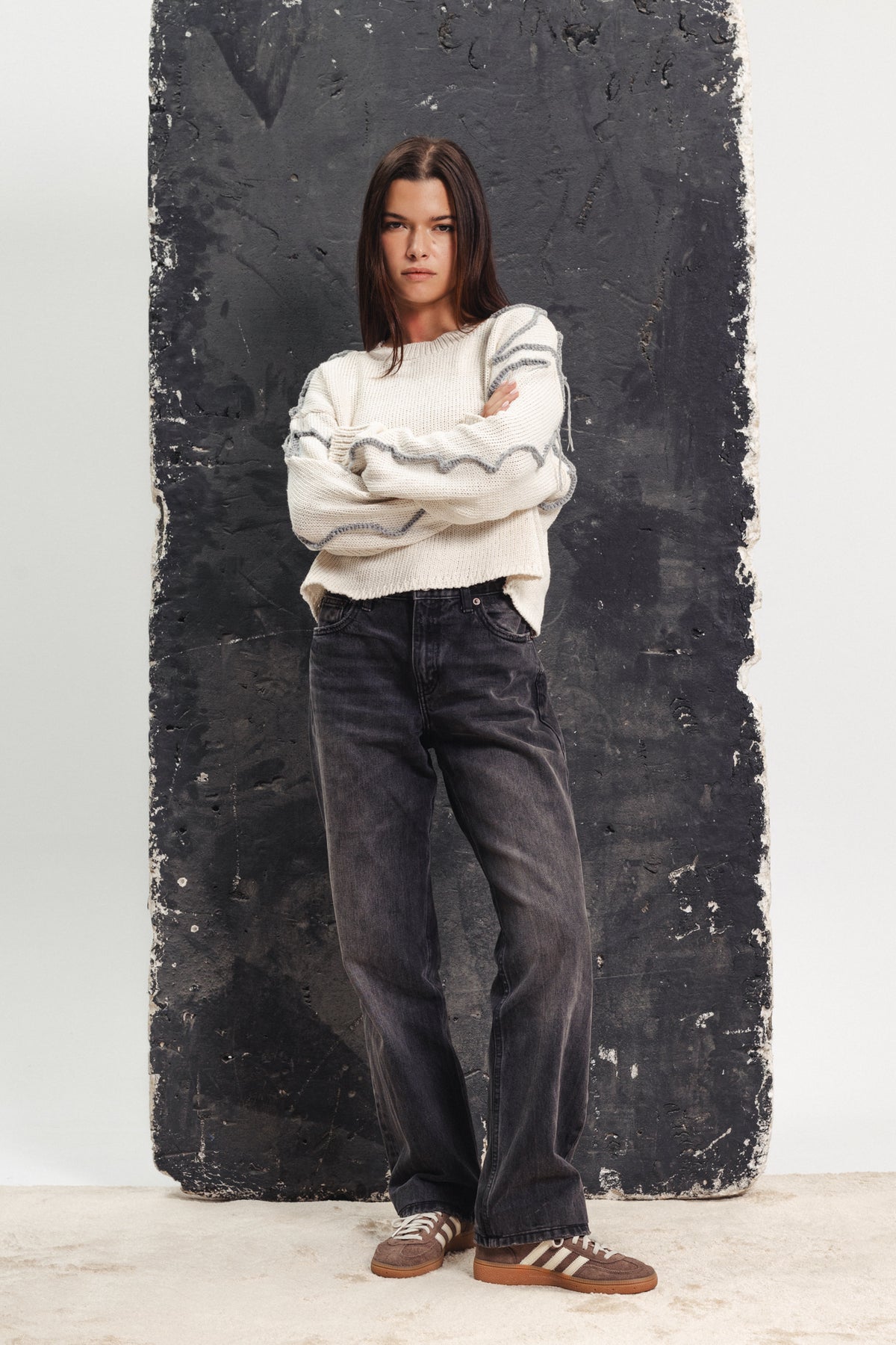 Cropped Stitched Sweater - Off-White