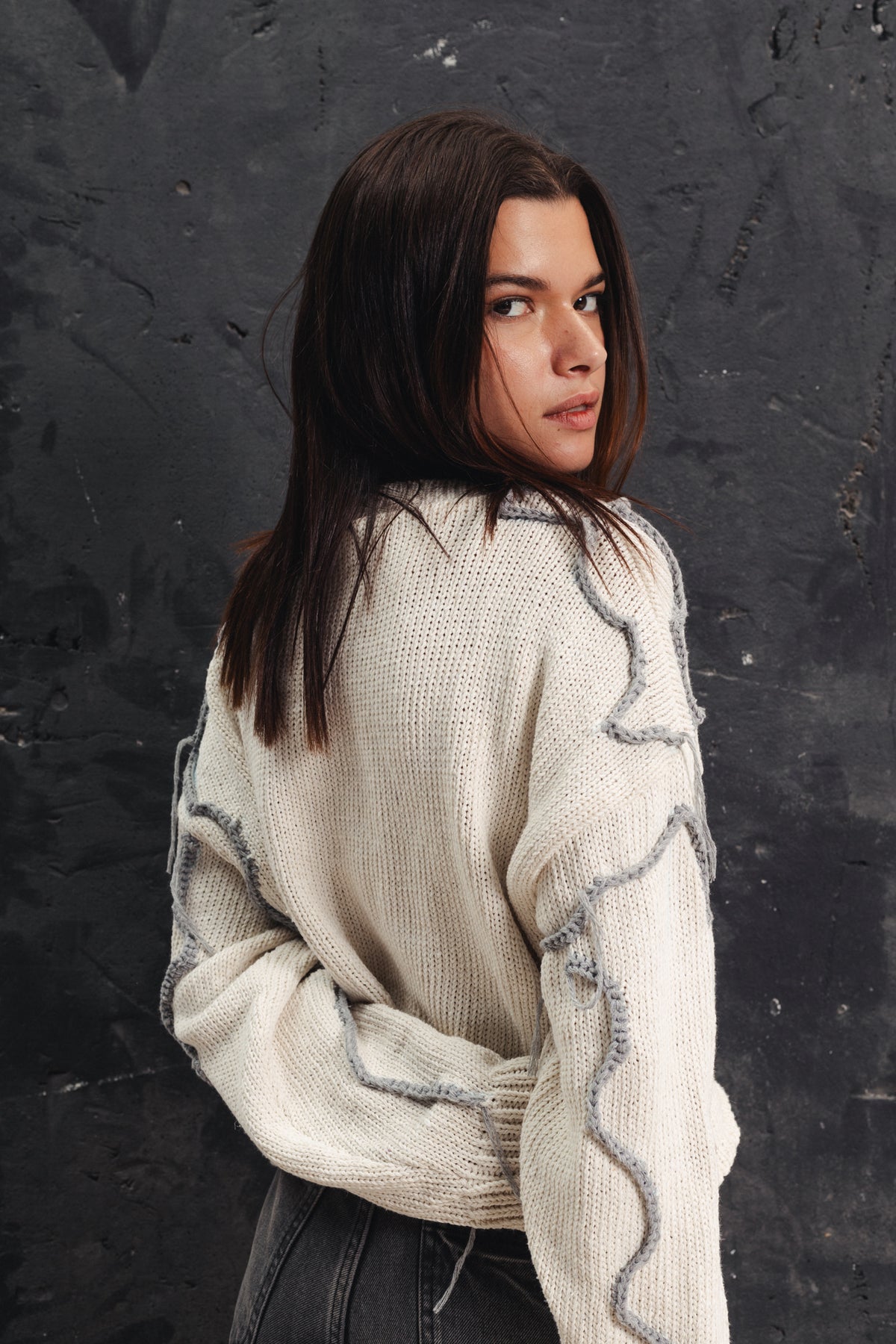 Cropped Stitched Sweater - Off-White