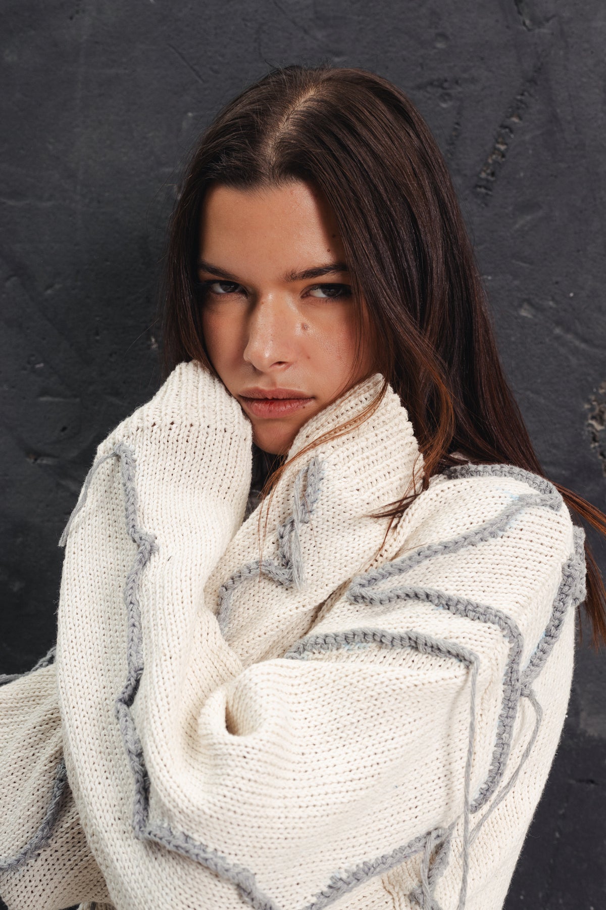 Cropped Stitched Sweater - Off-White