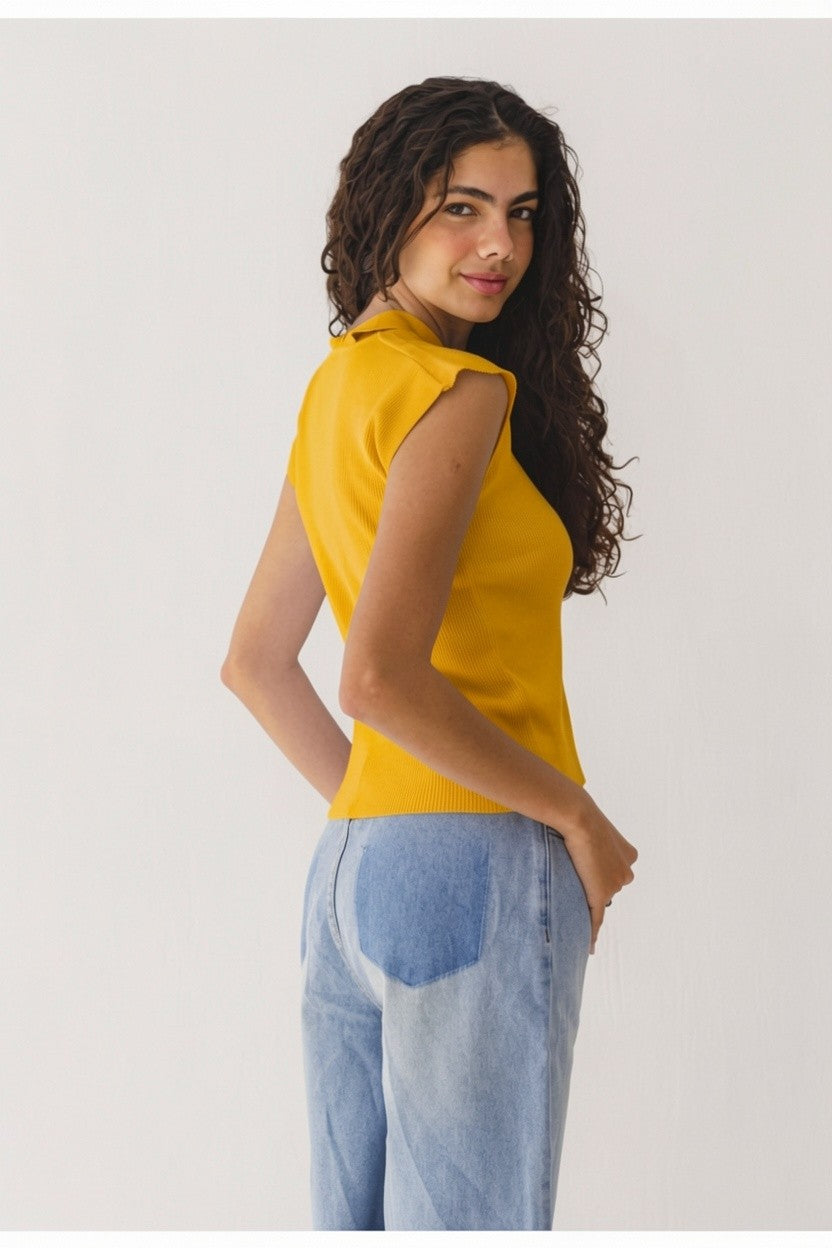 Double Slit Knit Top - Yellow