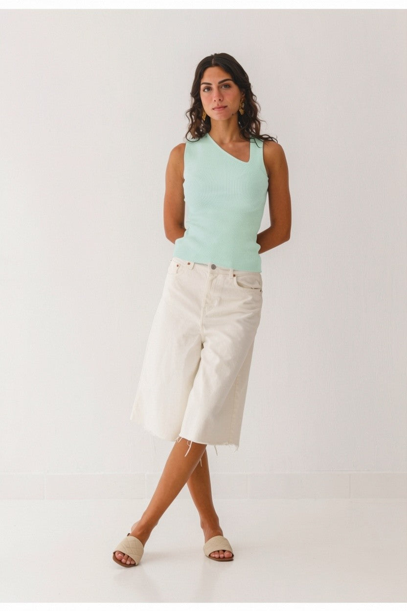 Asymmetric Knit Top - Blue