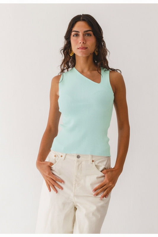 Asymmetric Knit Top - Blue