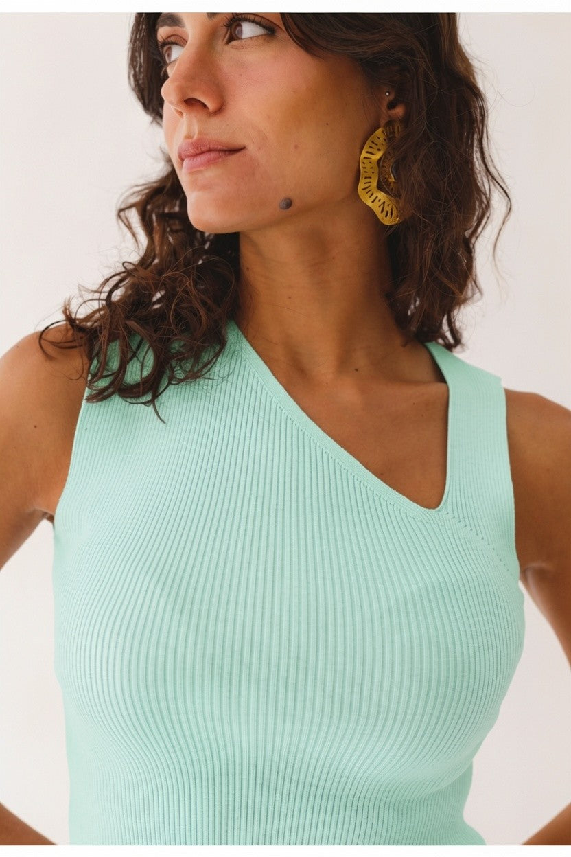 Asymmetric Knit Top - Blue