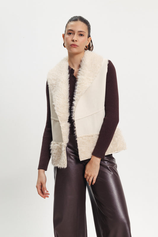 Reversible Vest - Leather/ Fur - White