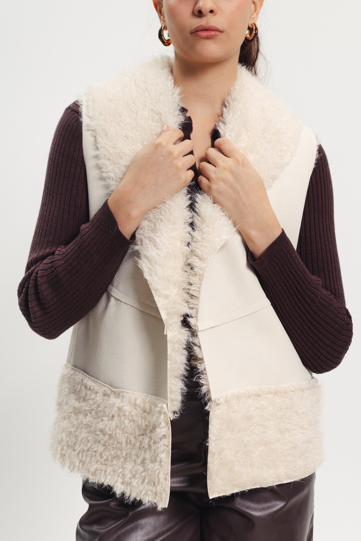 Reversible Vest - Leather/ Fur - White