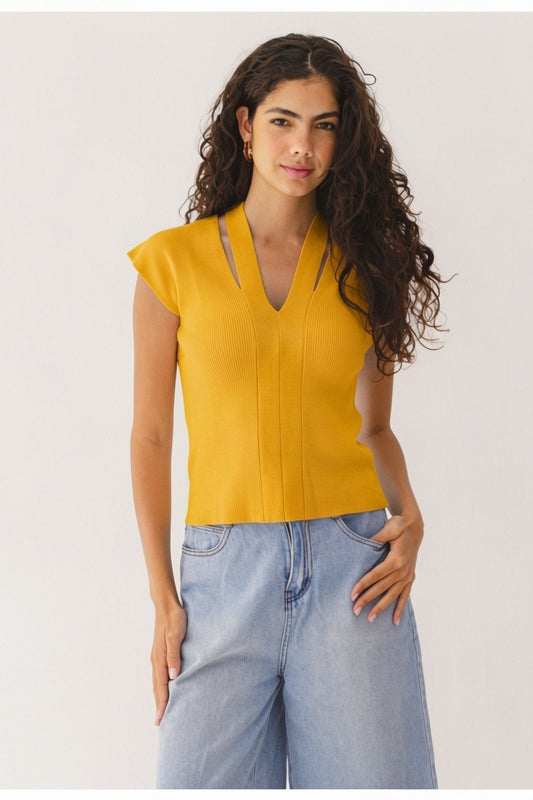 Double Slit Knit Top - Yellow