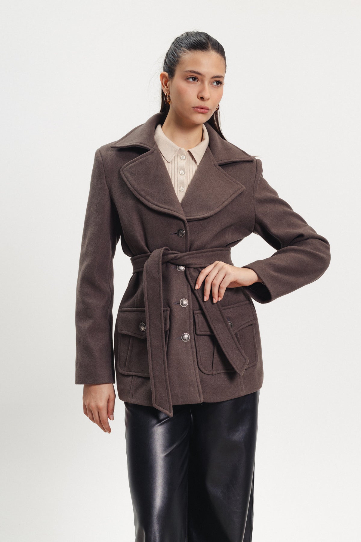 Buttoned Blazer - Dark Brown