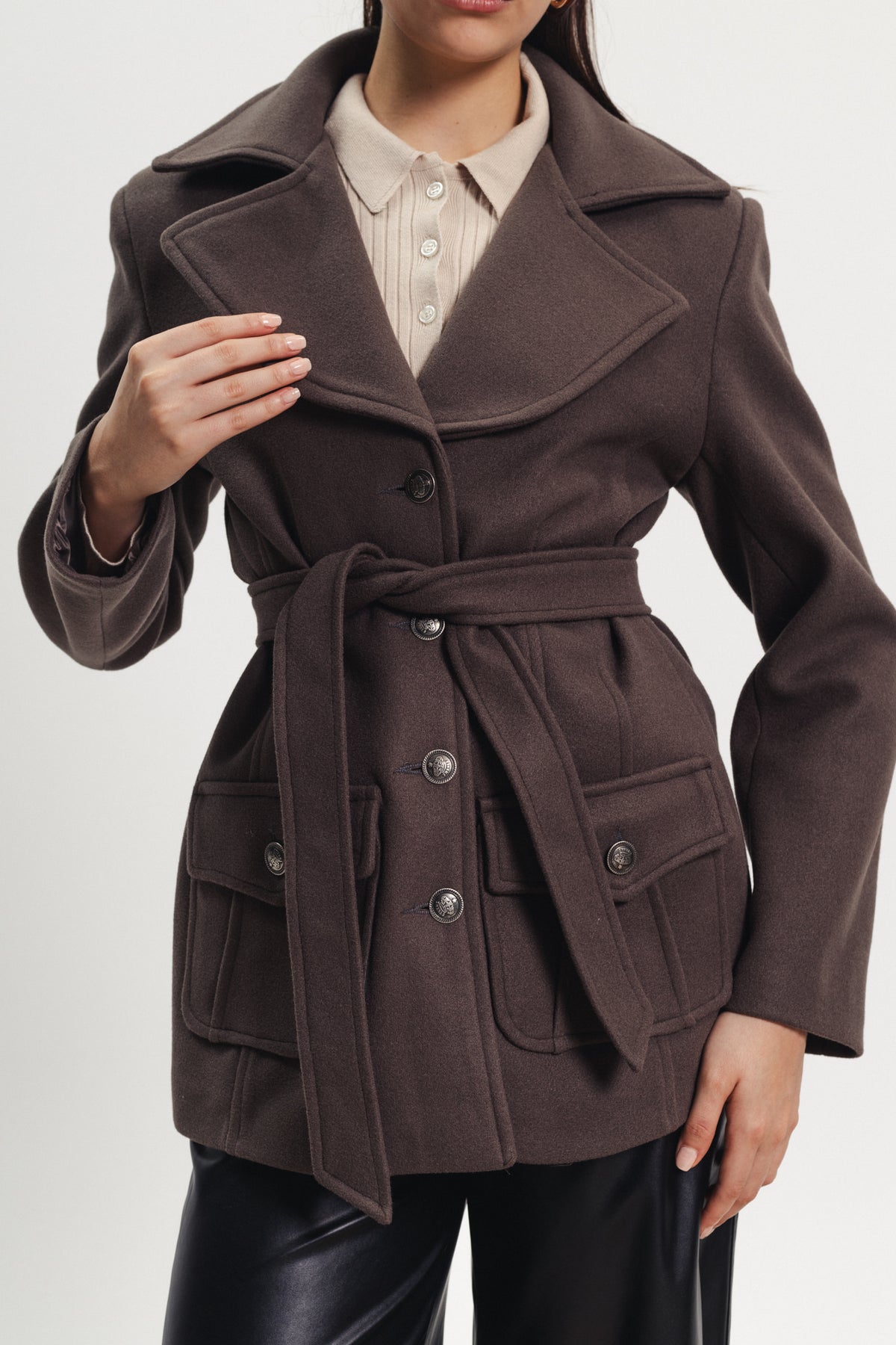 Buttoned Blazer - Dark Brown