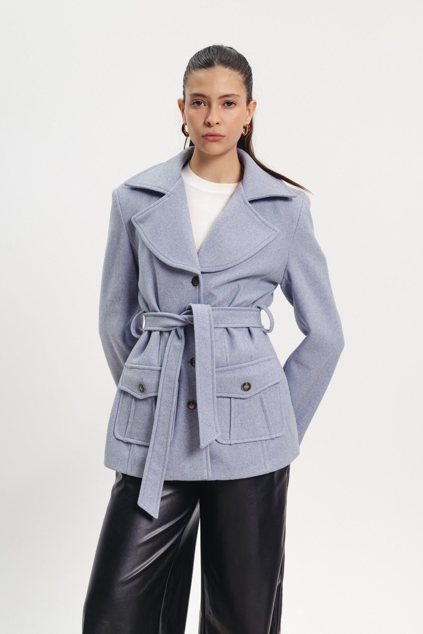 Buttoned Blazer - Light Blue