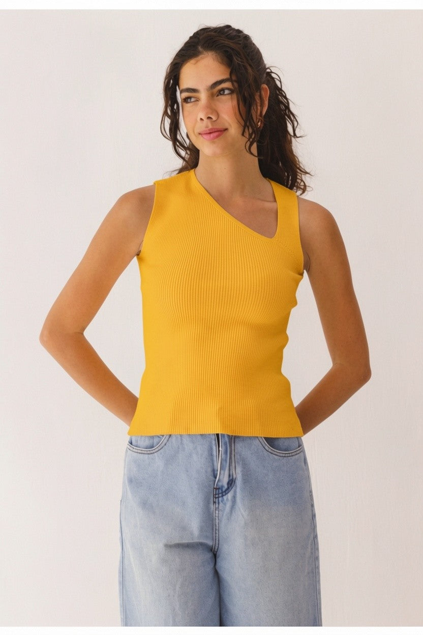 Asymmetric Knit Top - Yellow