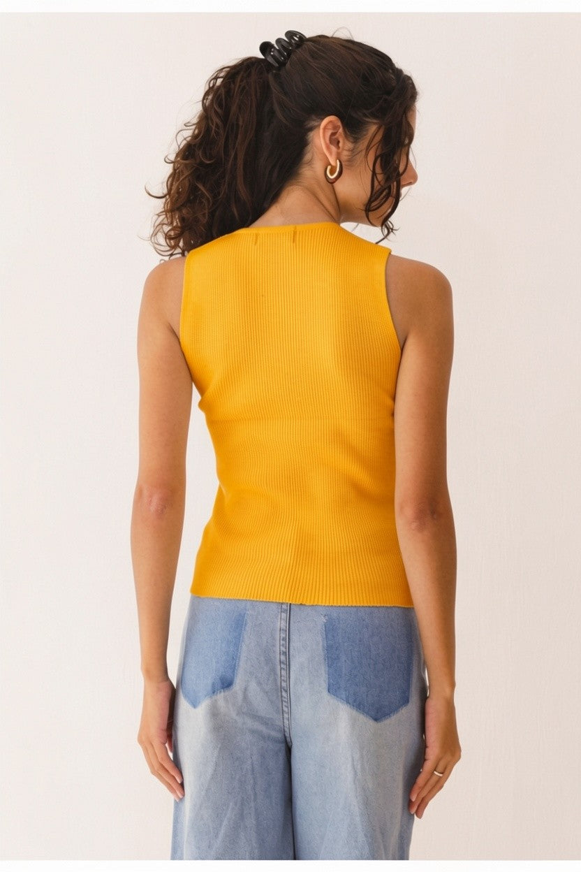Asymmetric Knit Top - Yellow