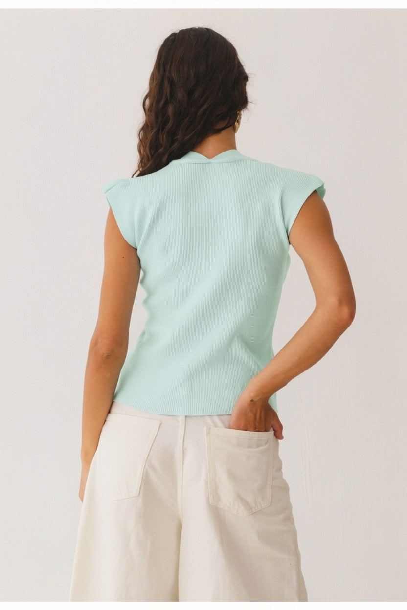 Double Slit Knit Top - Blue