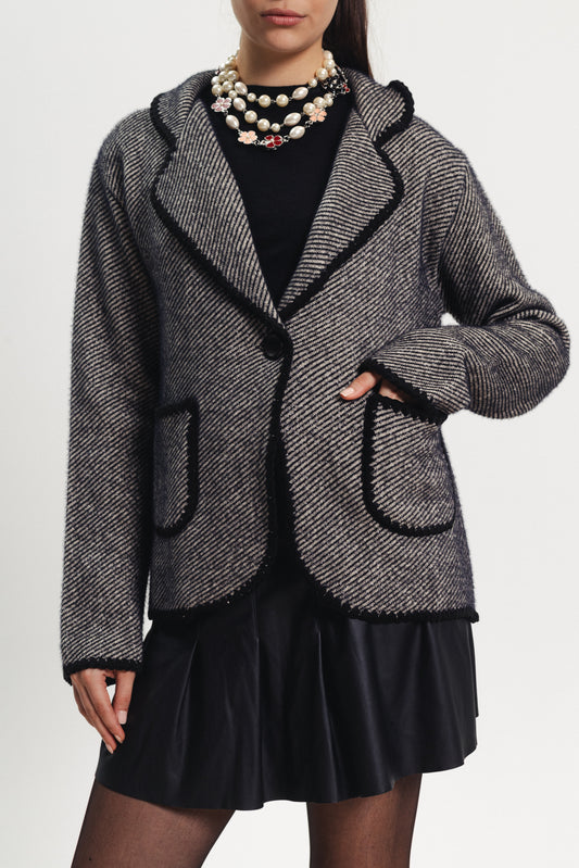 Wool Knit Blazer - Black