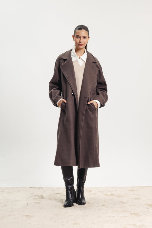 Oversized Long Coat - Dark Brown