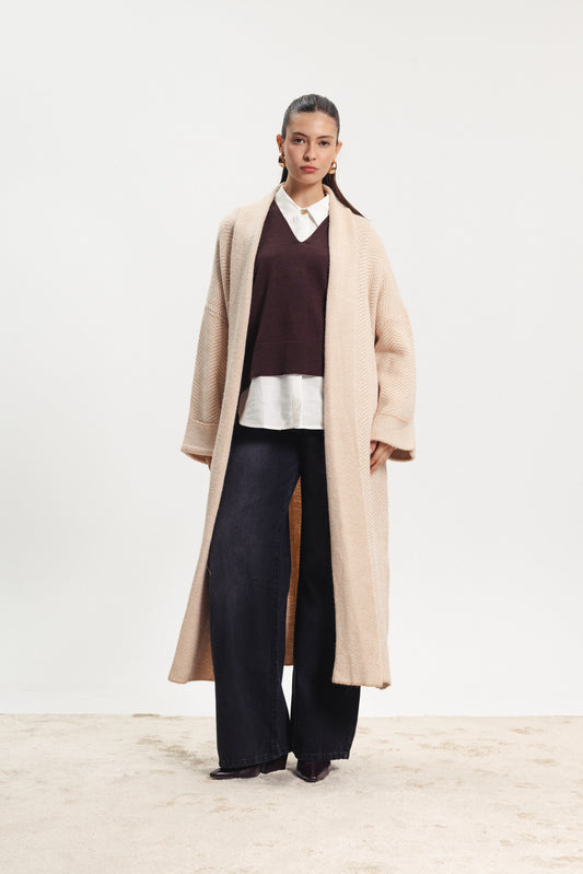 Maxi Knit Coat - Beige