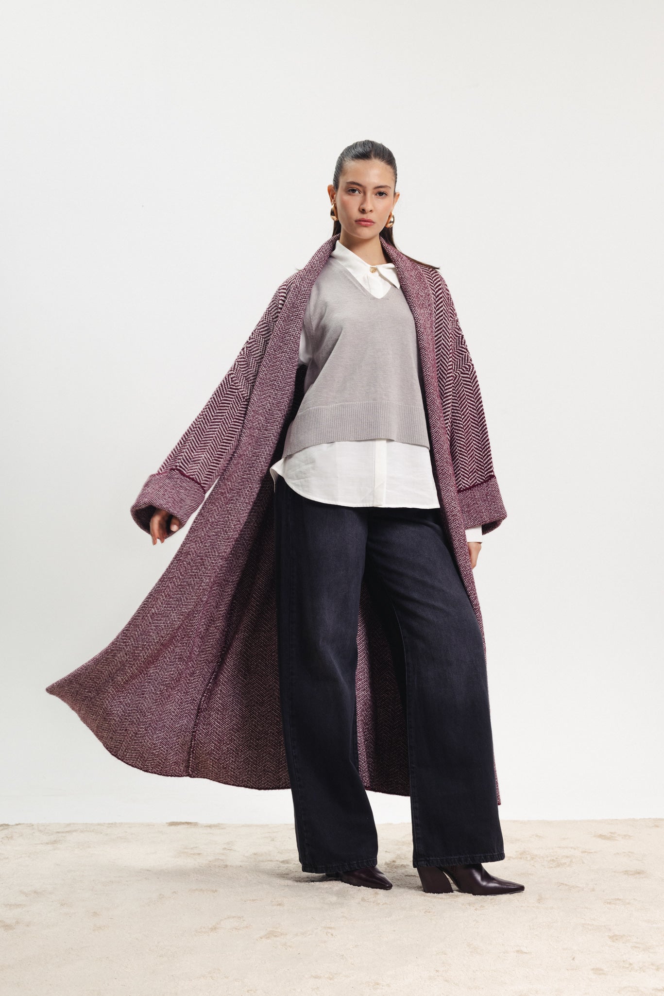 Maxi Knit Coat - Burgundy