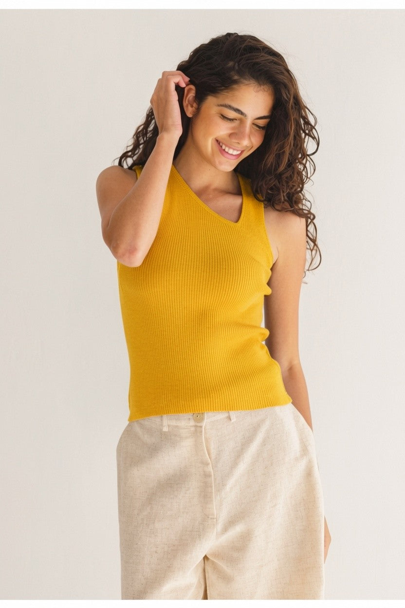 Asymmetric Knit Top - Yellow
