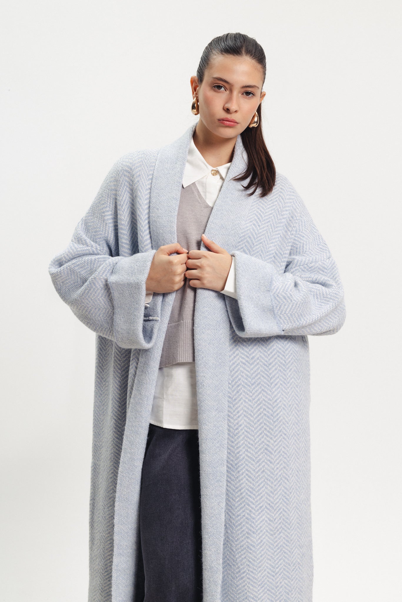 Maxi Knit Coat - Light Blue
