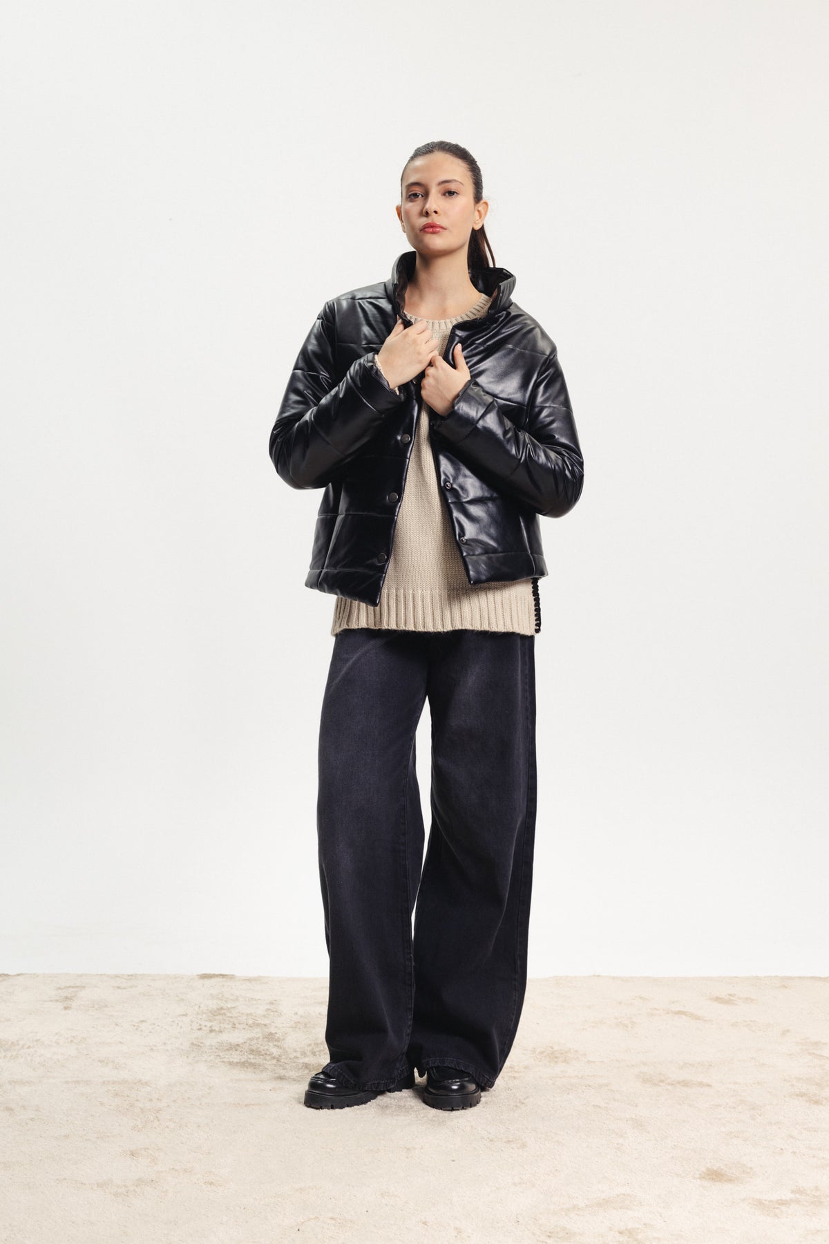 Puffer Leather Jacket - Black