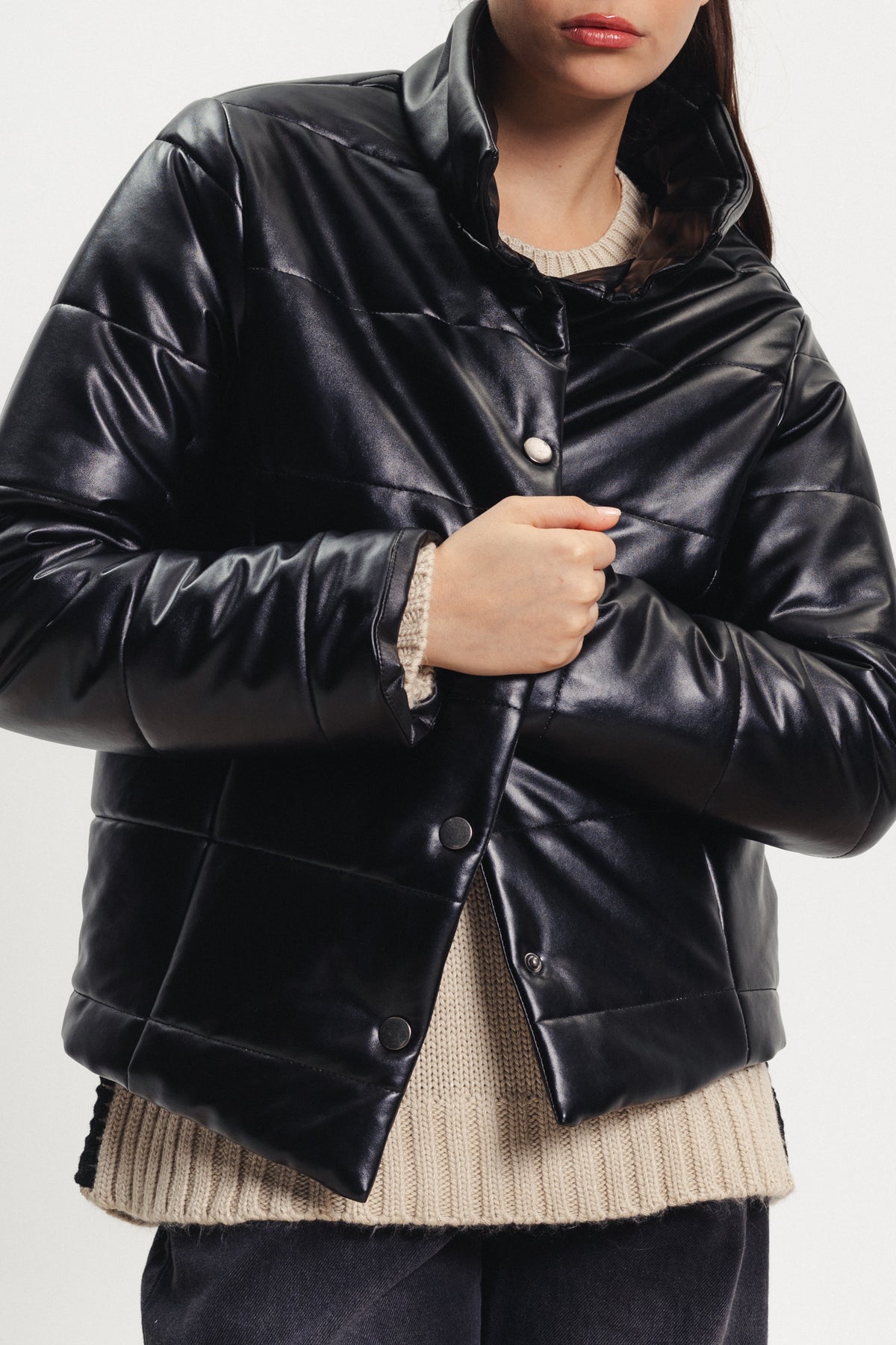Puffer Leather Jacket - Black