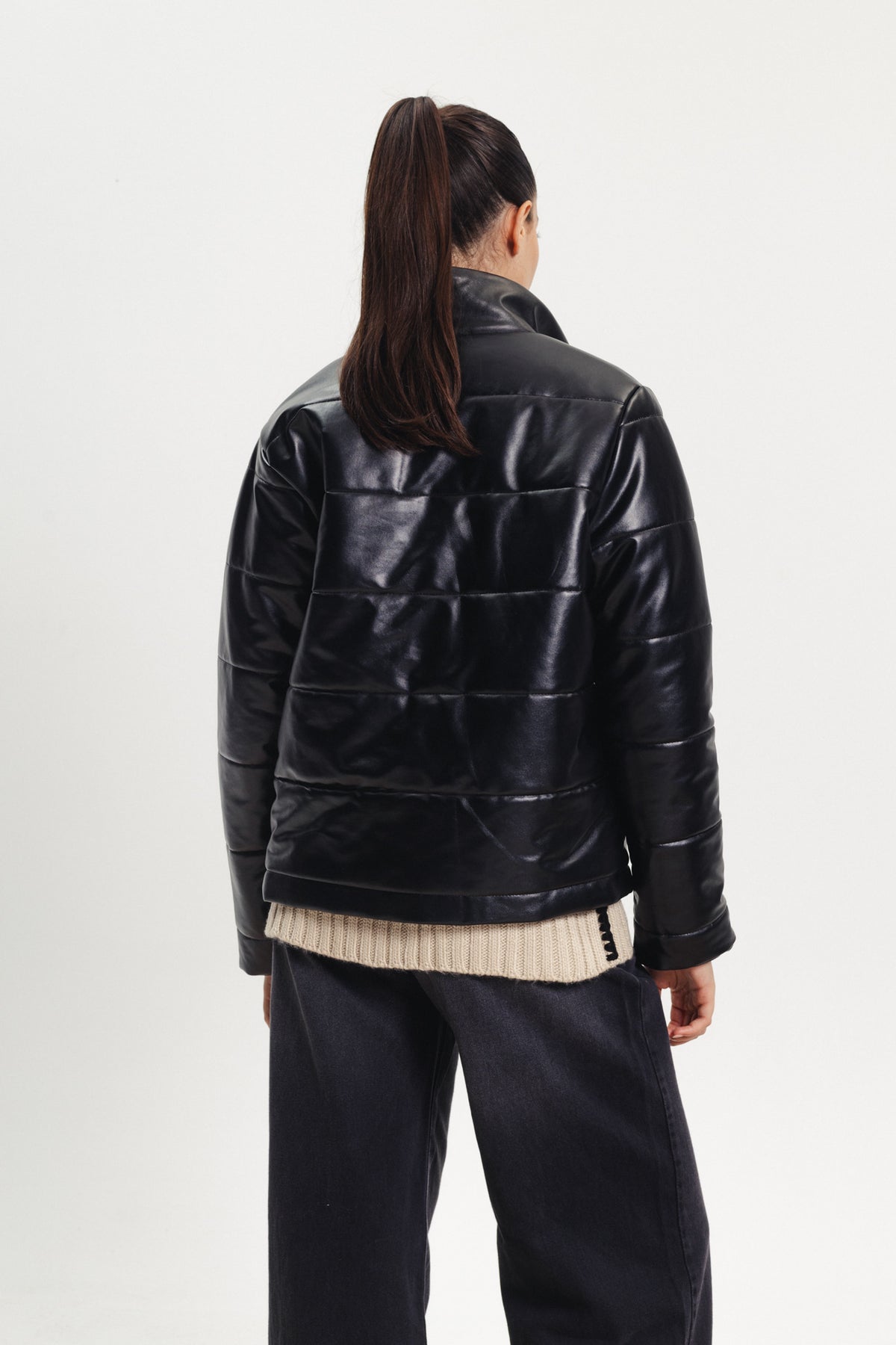 Puffer Leather Jacket - Black