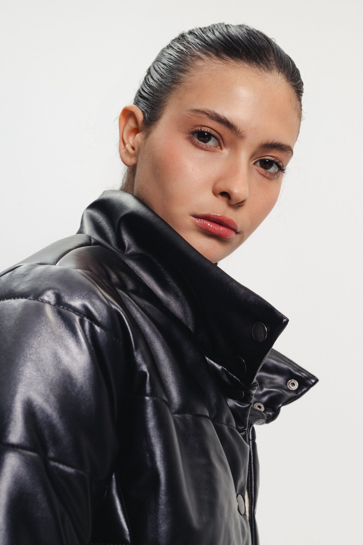 Puffer Leather Jacket - Black