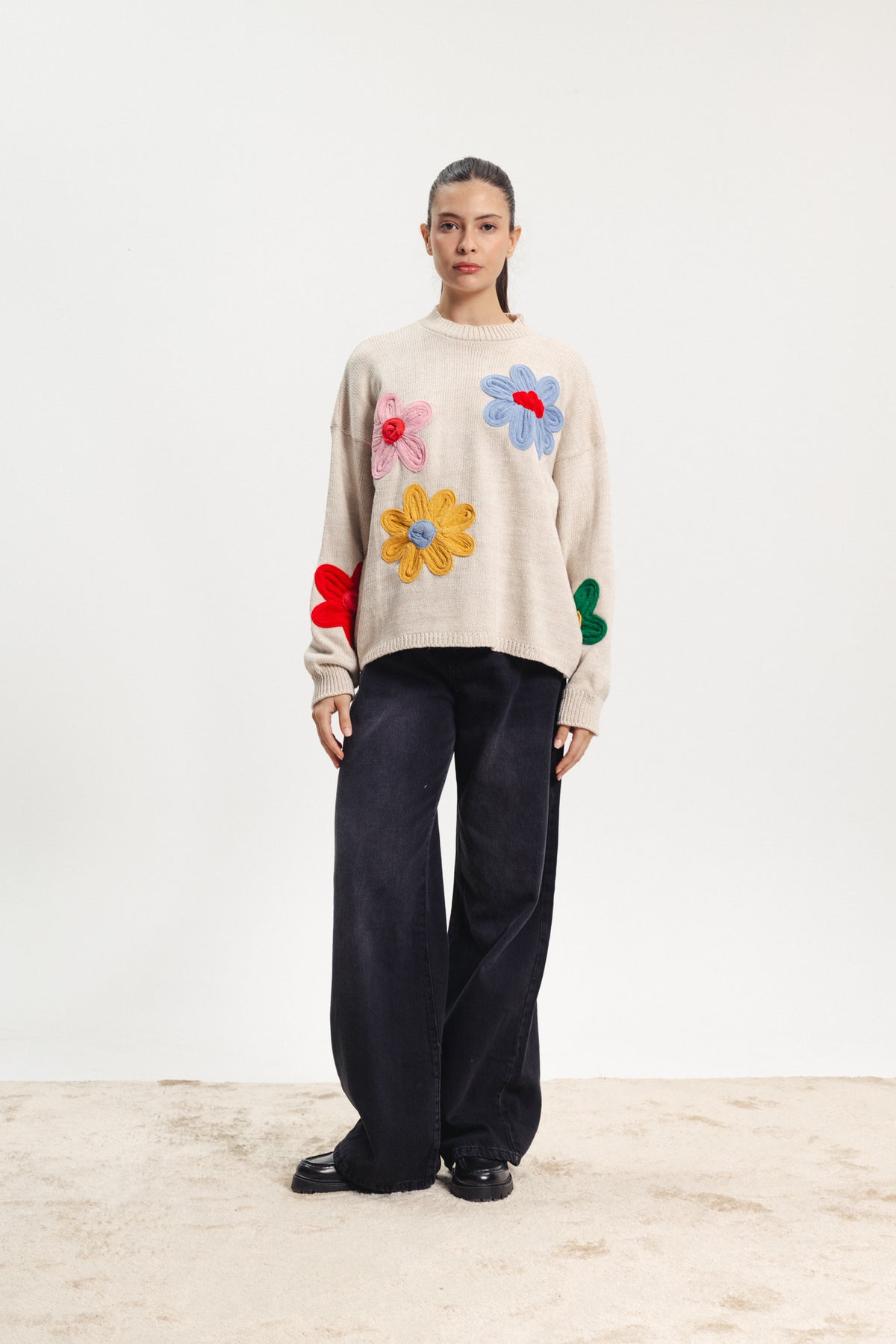 Fun Flower Sweater - Beige