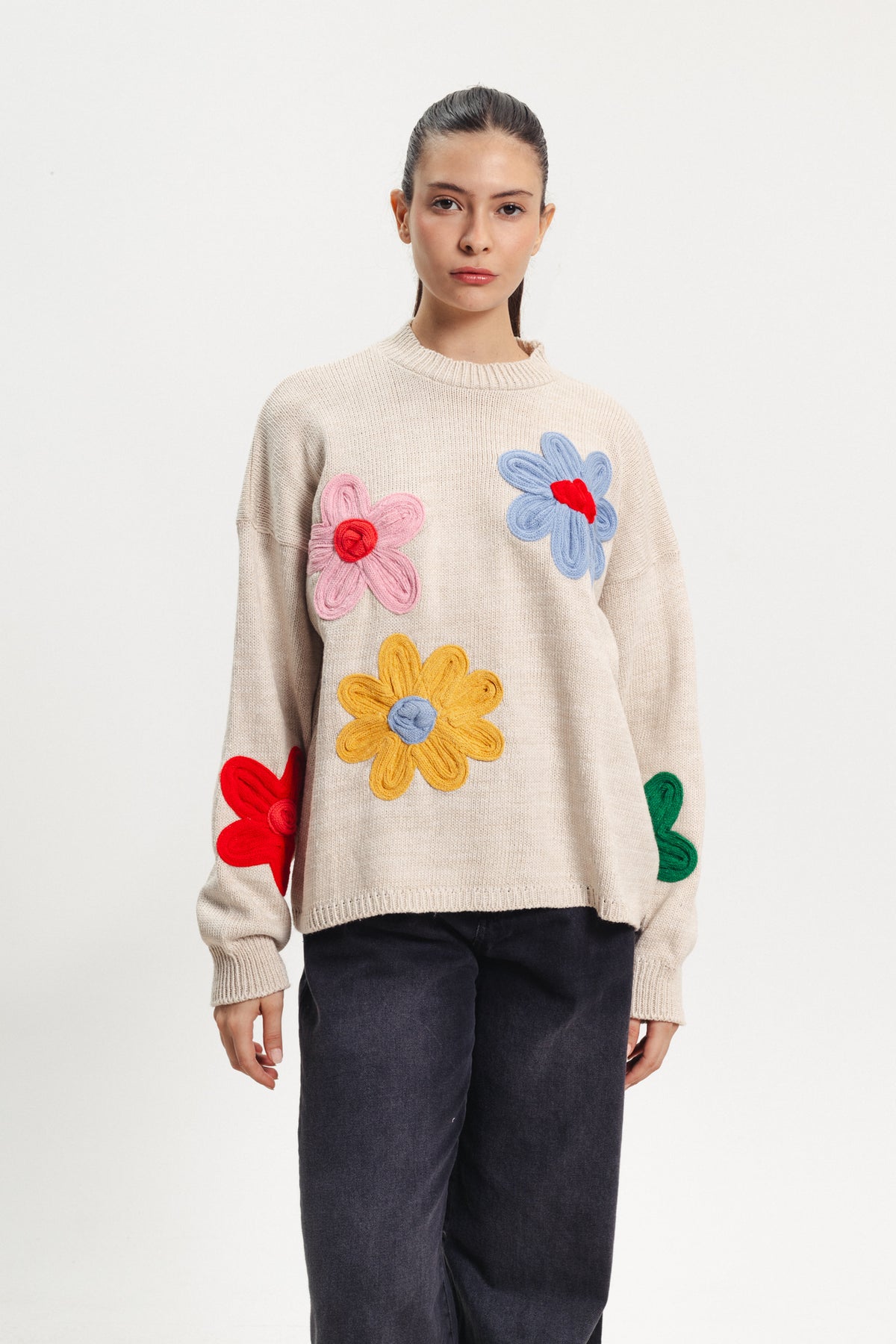 Fun Flower Sweater - Beige