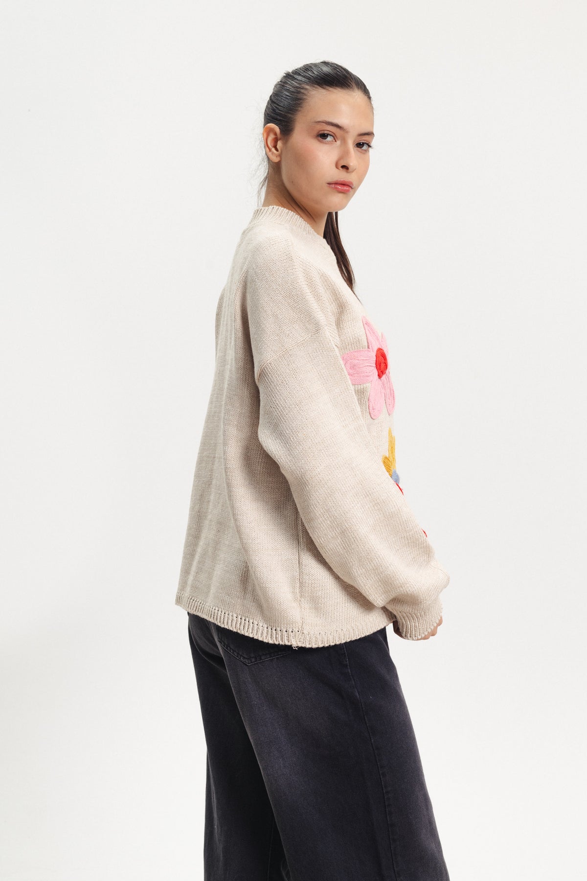 Fun Flower Sweater - Beige