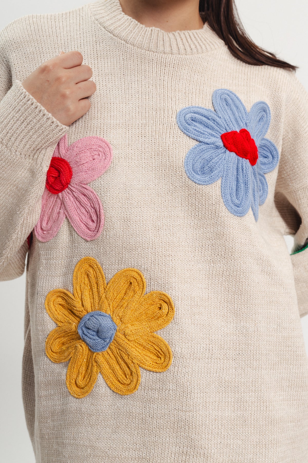 Fun Flower Sweater - Beige
