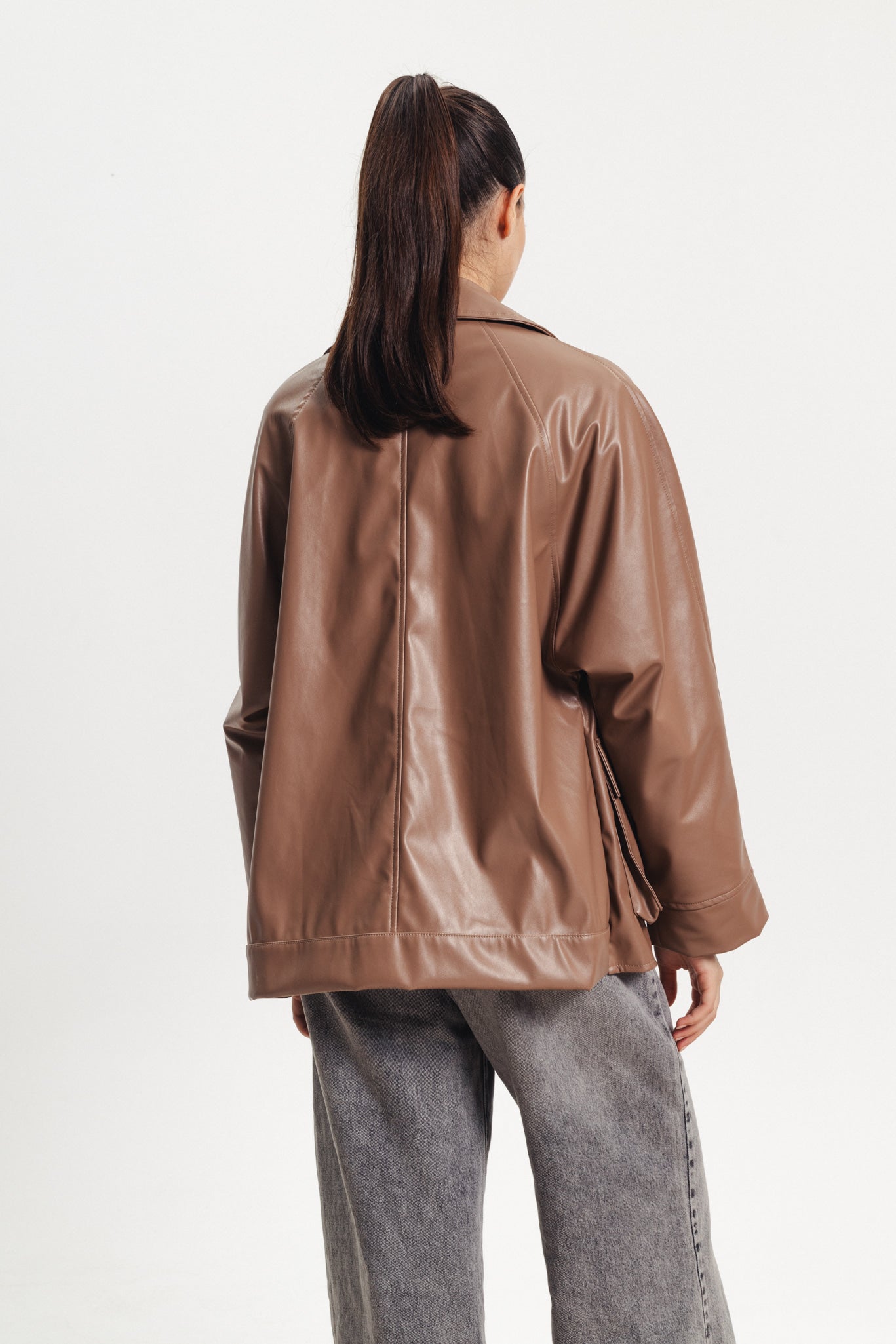 Leather Oversized Blazer - Light Brown