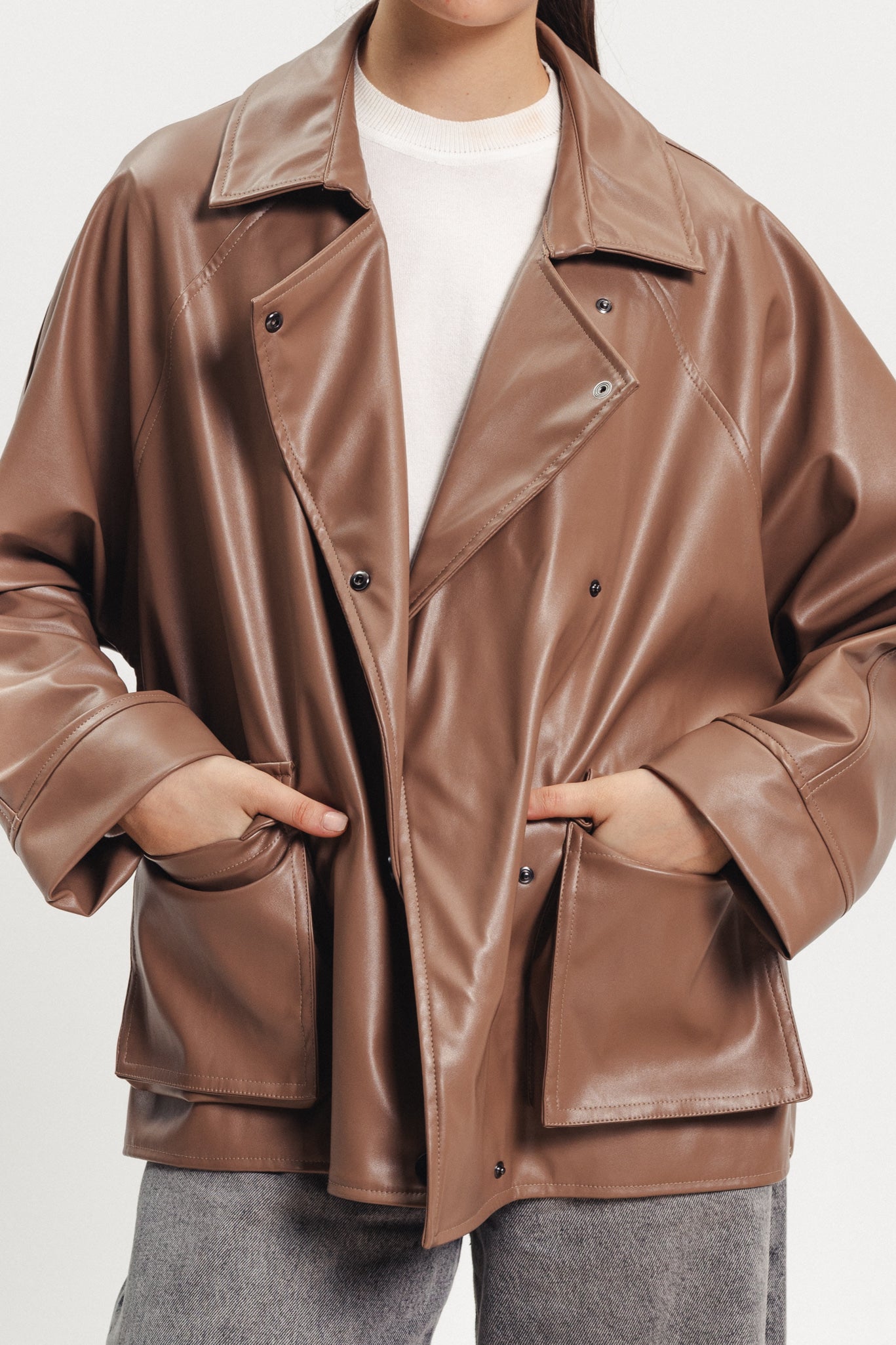 Leather Oversized Blazer - Light Brown