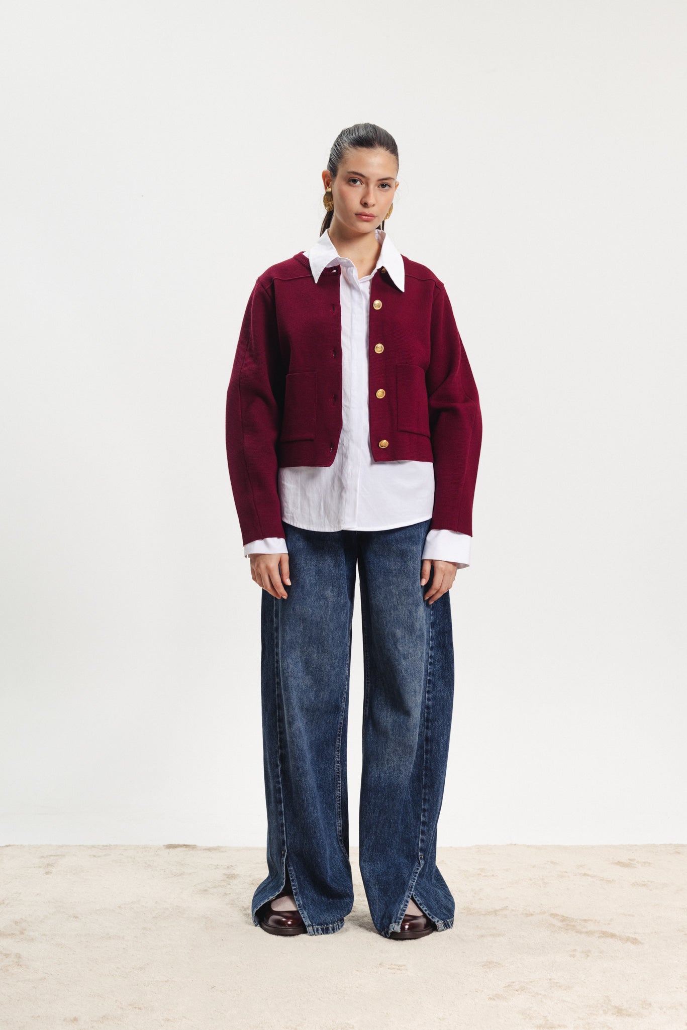 Barrel Sleeves Sweater - Burgundy