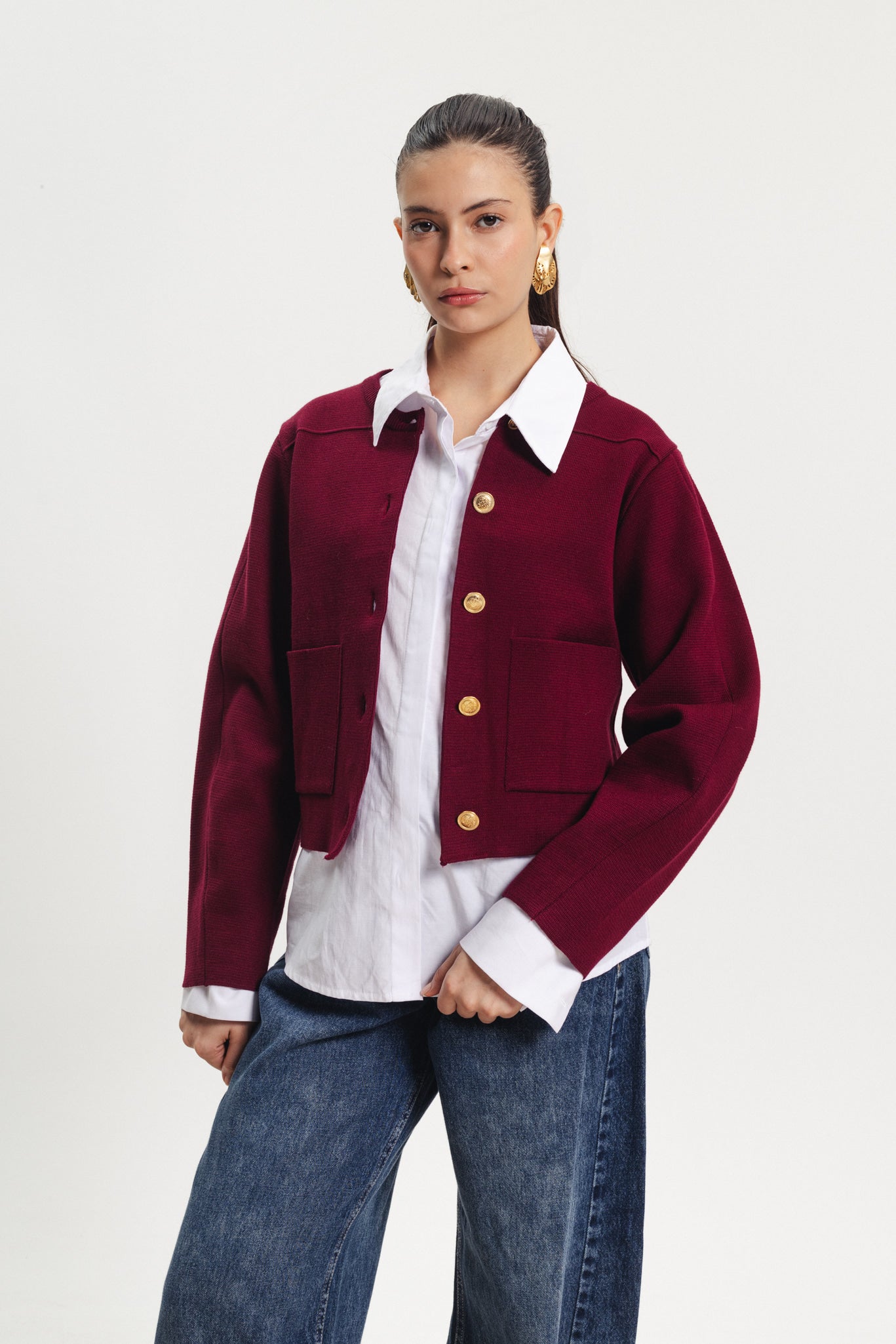 Barrel Sleeves Sweater - Burgundy