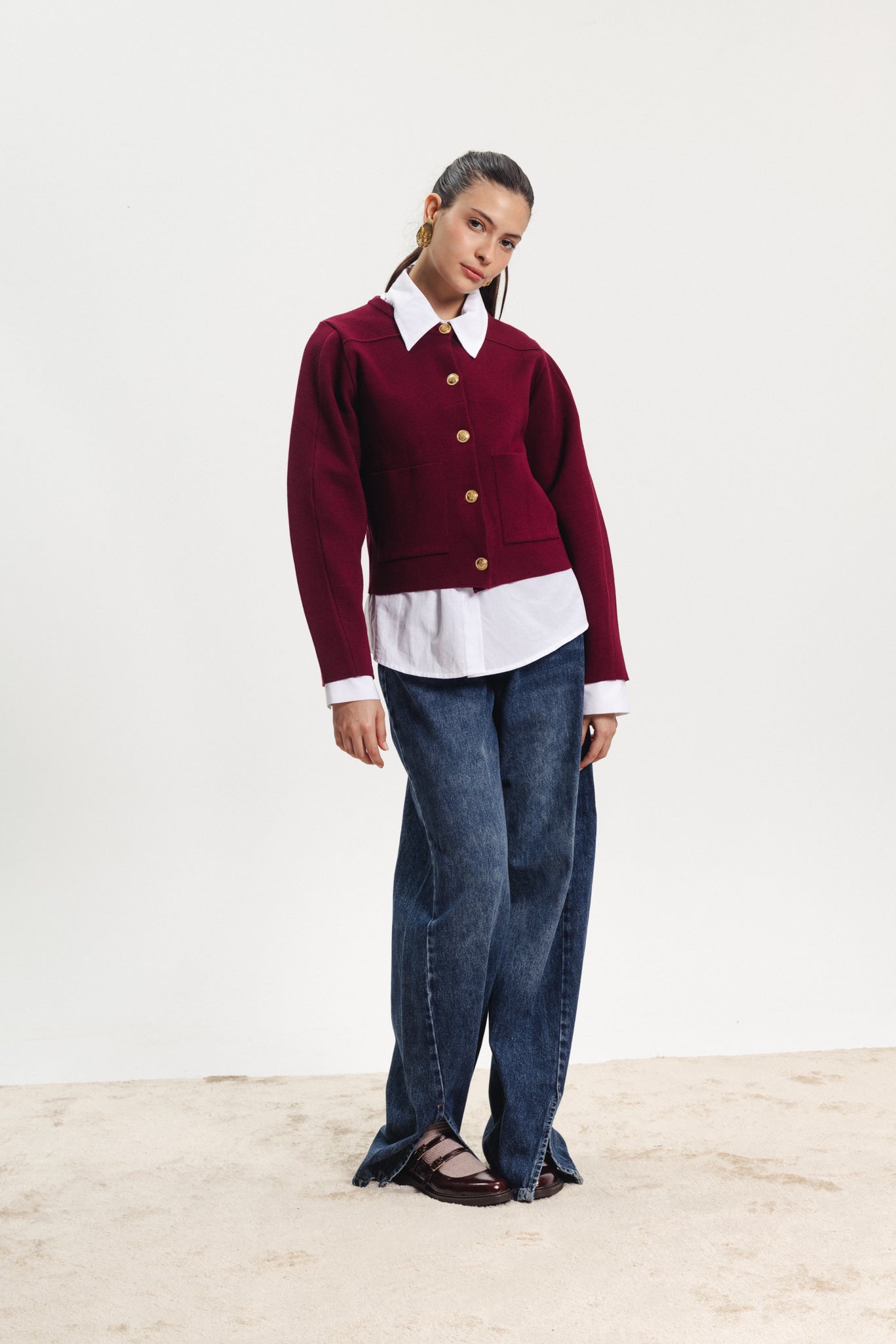 Barrel Sleeves Sweater - Burgundy