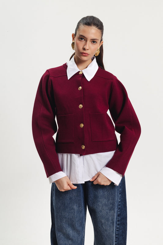 Barrel Sleeves Sweater - Burgundy