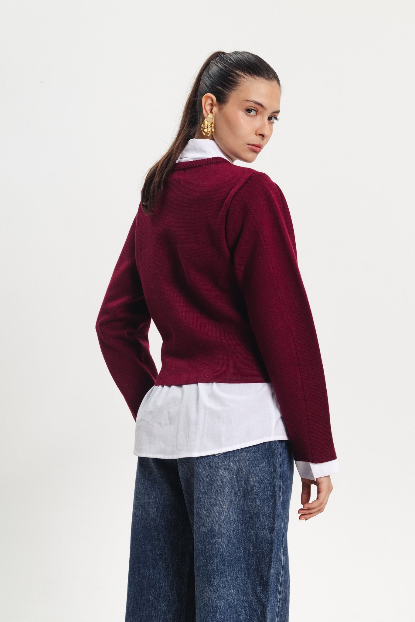 Barrel Sleeves Sweater - Burgundy