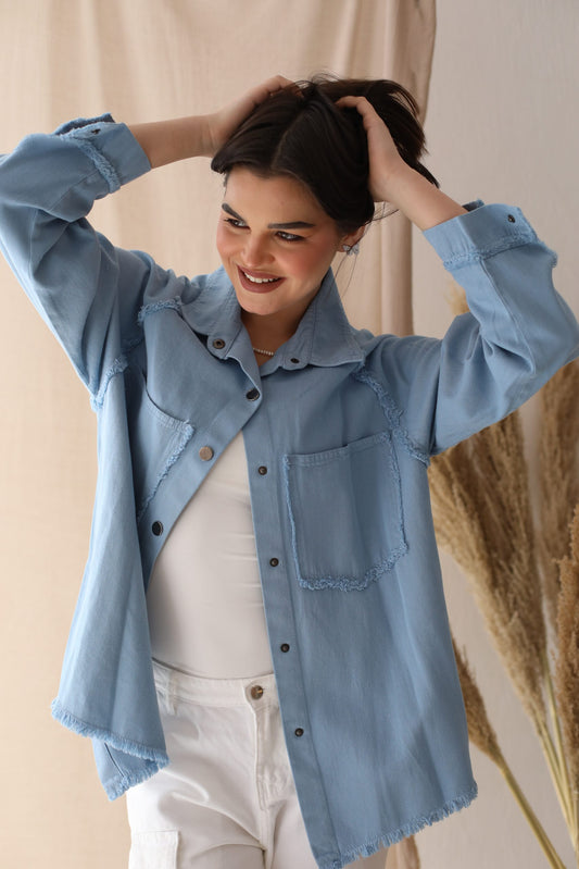 Frayed Long Sleeved Shirt - Blue