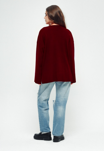 V Neck Sweater - Burgundy