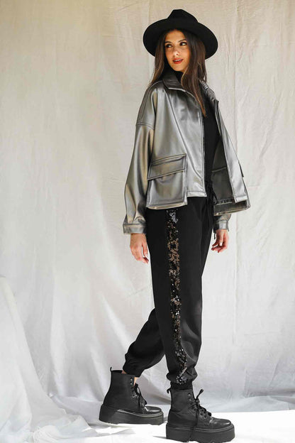 COOL BREEZE  LEATHER JACKET IN SILVER