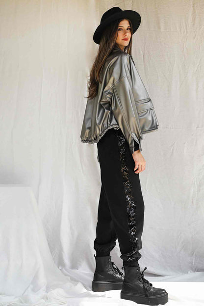 COOL BREEZE  LEATHER JACKET IN SILVER