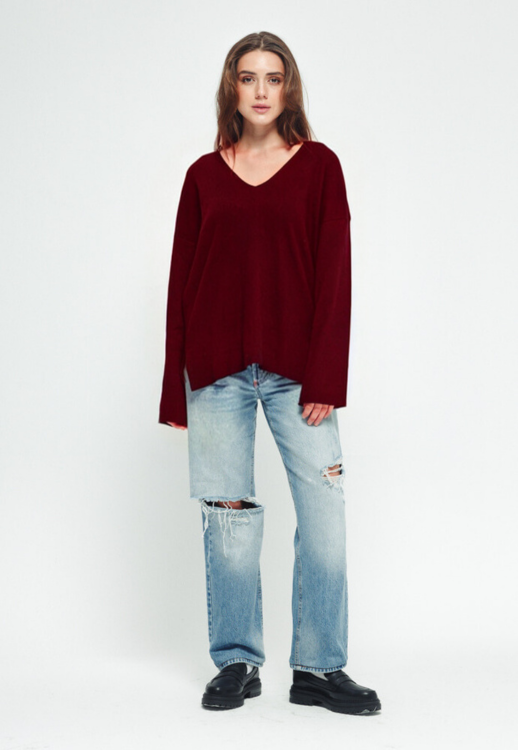 V Neck Sweater - Burgundy