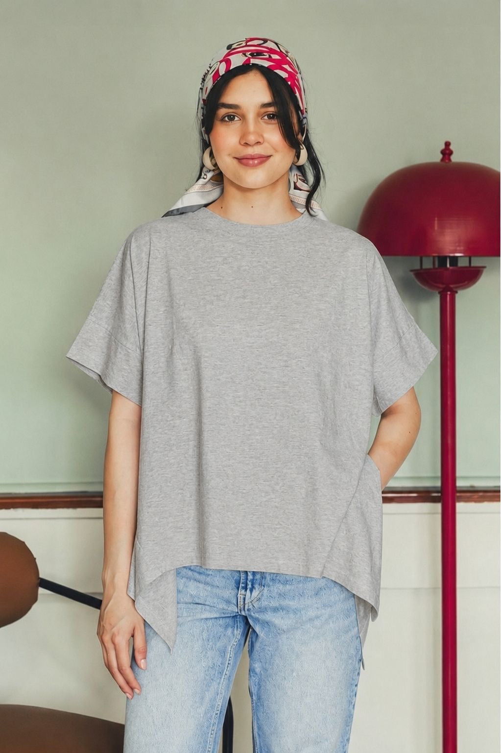 Asymmetric Cotton T-shirt - Heather Gray