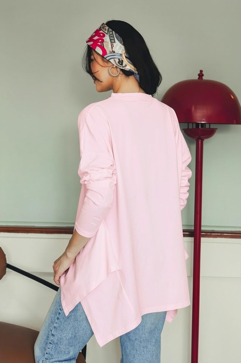 Long Sleeve Cotton T-shirt -Pink