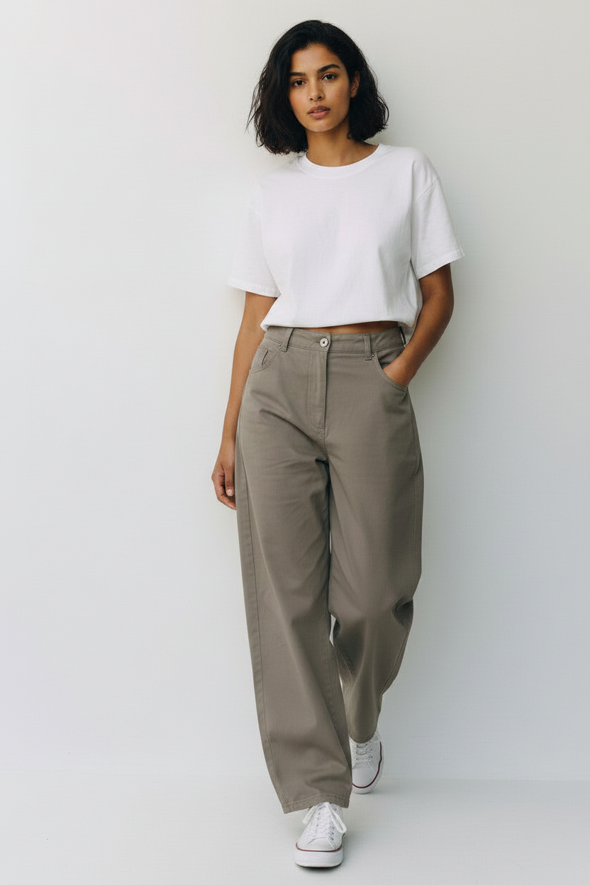 Barrel Leg Gabardine Pants Light Olive