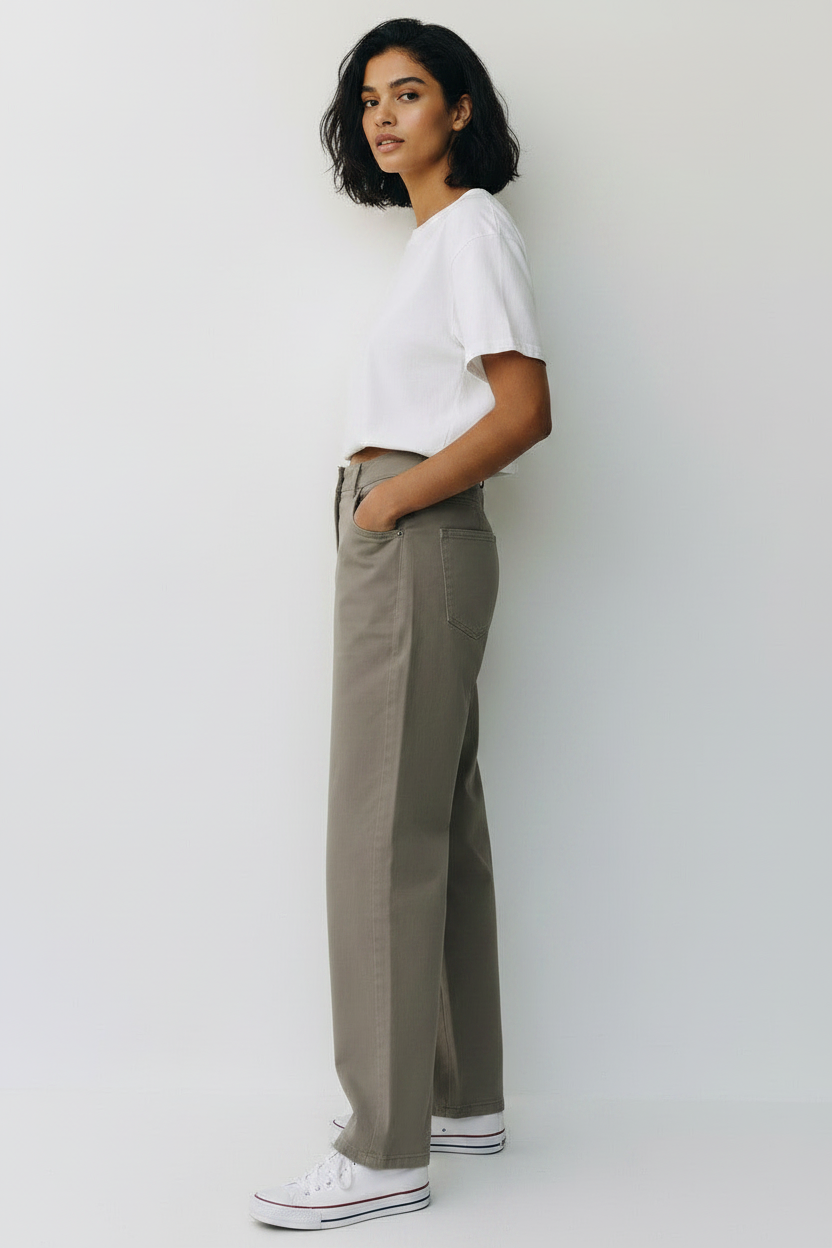 Barrel Leg Gabardine Pants Light Olive