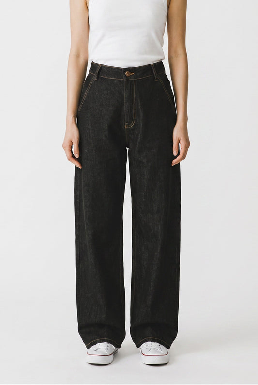 Barell Denim Pants Black White Stitching